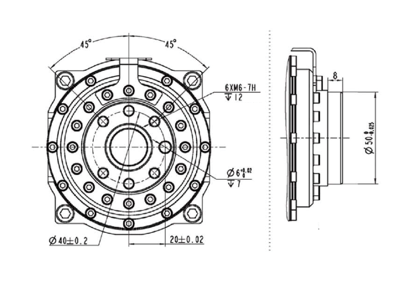 DIMENSION CHART OF ROBOT END-MOUNTED VBR20-1600